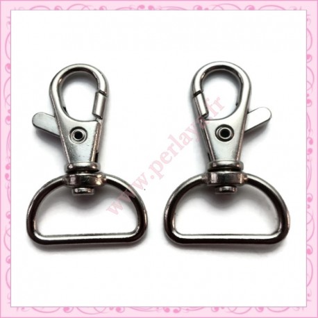 Lot de 20 petits mousquetons porte-clefs argentés de 2.3cm