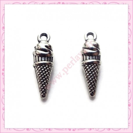 Lot de 15 breloques glace en métal argentées 1,9cm