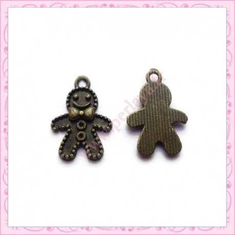  15 breloques bonhommes pain d'épice en métal bronze 1.8cm