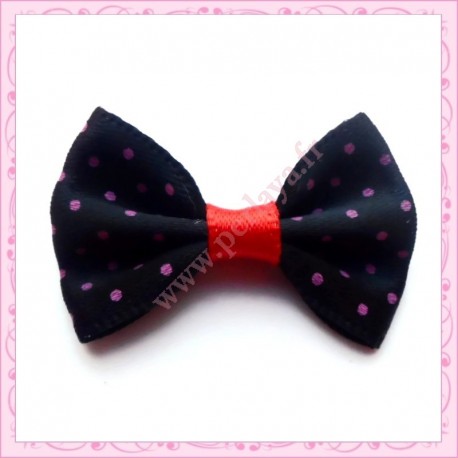 Lot de 20 appliques noeuds satinées noir et rouge à pois à coller 3.5cm