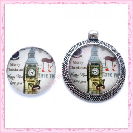 4 cabochons en verre rond 25mm Big Ben