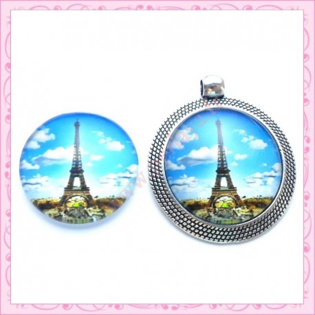 4 cabochons en verre rond 25mm Tour Eiffel
