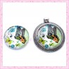 4 cabochons en verre rond 25mm papillon