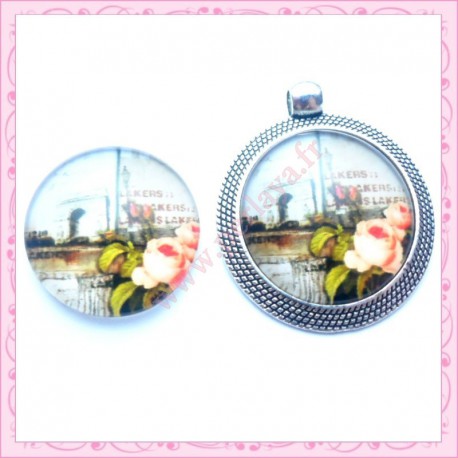 4 cabochons en verre rond 25mm Arc de Triomphe