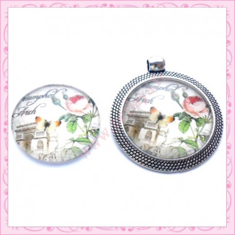 4 cabochons en verre rond 25mm Arc de Triomphe