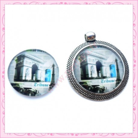 4 cabochons en verre rond 25mm Arc de Triomphe
