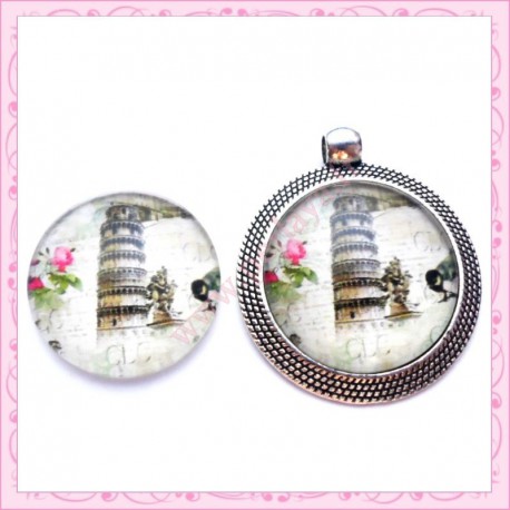 4 cabochons en verre rond 25mm Tour de Pise