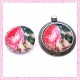 4 cabochons en verre rond 25mm floral