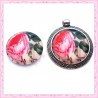 4 cabochons en verre rond 25mm floral