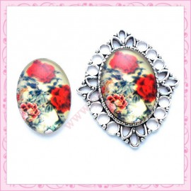 4 cabochons en verre oval 18x25mm floral