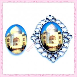 4 cabochons en verre oval 18x25mm Taj Mahal