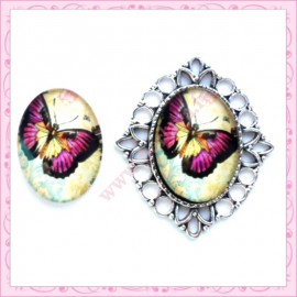 4 cabochons en verre oval 18x25mm papillon