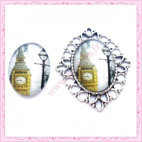 4 cabochons en verre oval 18x25mm Big Ben