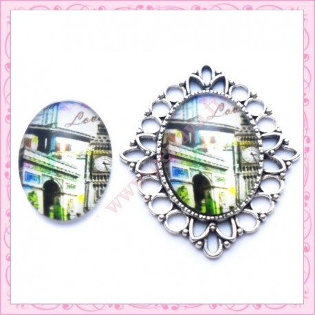 4 cabochons en verre oval 18x25mm Arc de Triomphe