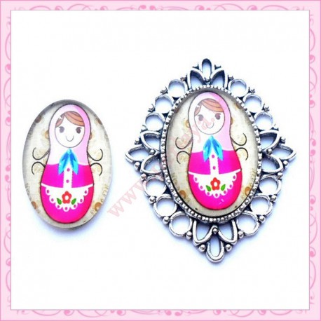 4 cabochons en verre oval 18x25mm poupée russe