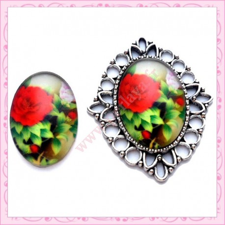 4 cabochons en verre oval 18x25mm floral