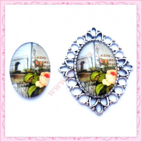 4 cabochons en verre oval 18x25mm Arc de Triomphe