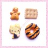 4 cabochons gourmands biscuit, donuts, bonhomme, biscuit chat