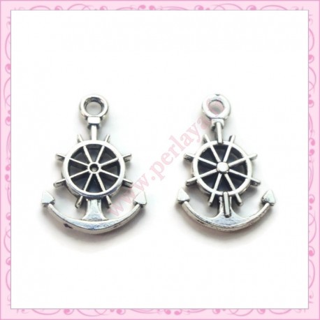 15 breloques argentées ancre en métal