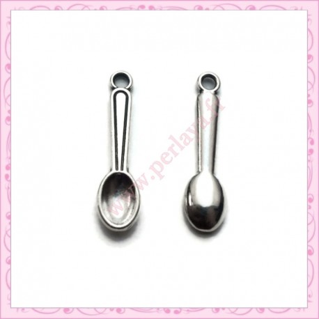 Lot de 15 breloques cuillère en métal argentées 2.5cm