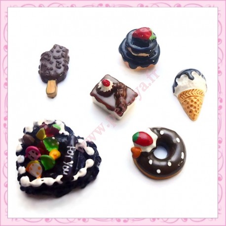 4 cabochons gourmands biscuit, donuts, bonhomme, biscuit chat