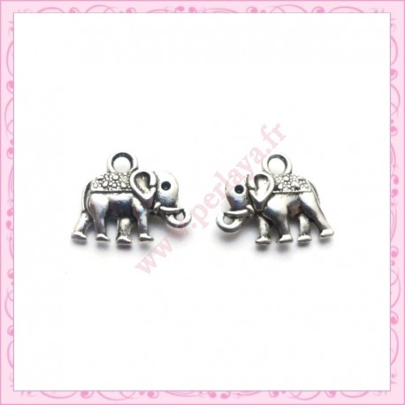 Lot de 15 breloques éléphant en métal argentées 1.4cm