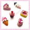 6 cabochons gourmands cupcake, tarte, cornet, biscuit....