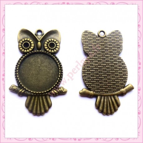 Lot de 4 supports cabochon hiboux argentés de 4.5cm