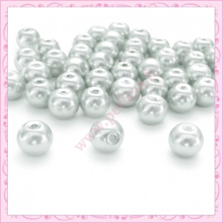  50 perles en verre nacrées 8mm grise