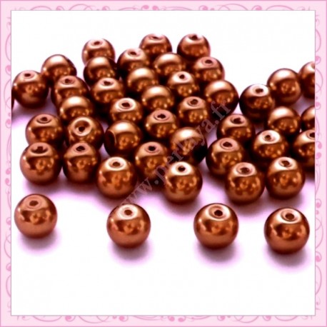 Lot de 50 perles en verre nacré 8mm marron clair