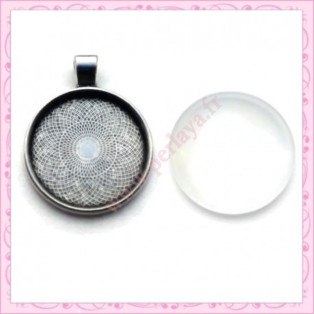 Kit de 10 supports à cabochons 25mm + 10 cabochons en verres