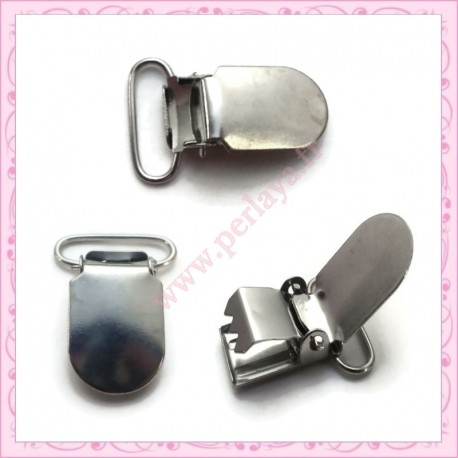 5 attaches tétine à pince clips argentés foncés 3,4cm en métal