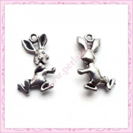 Lot de 15 breloques lapin en métal argentées 2cm