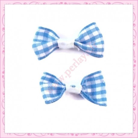 10 appliques noeuds vichy bleu