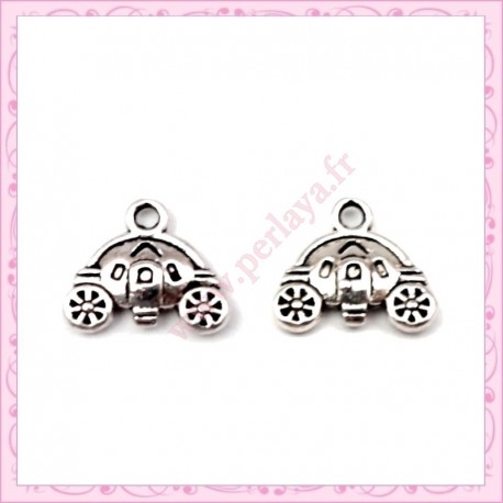 15 breloques carrosse citrouille argentées 13mm en métal