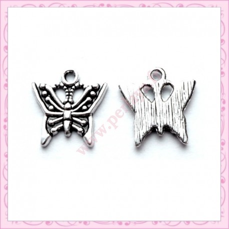 Lot de 15 breloques papillon en métal argentées 2.2cm