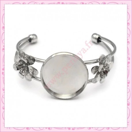 1 bracelet avec support cabochon 30mm argenté foncé en métal