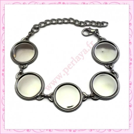 1 bracelet à cabochon 12mm argenté mat en métal avec chaine extension