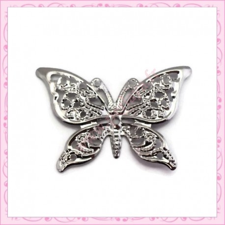20 estampes filigranes papillons argentées foncé 4.1cm