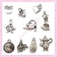 Mix de 30 breloques argentées fleur, chat, noeuds, coeur, cadenas, hiboux,..