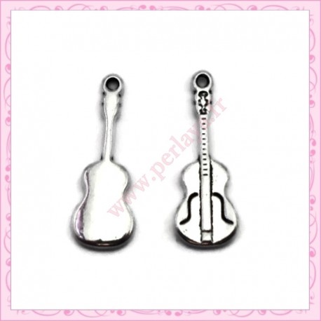 Lot de 5 breloques guitare argentées en métal