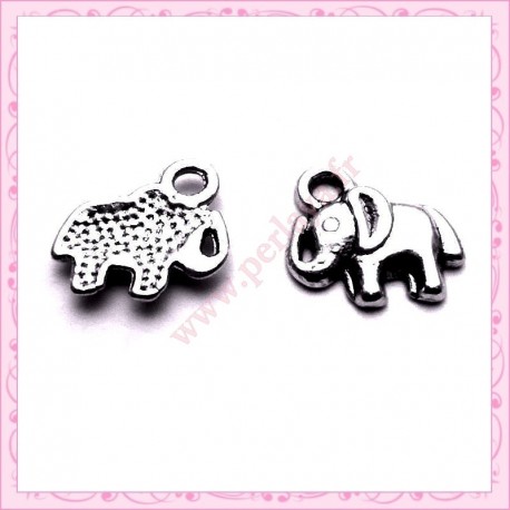 Lot de 15 breloques éléphant en métal argentées 1.3cm