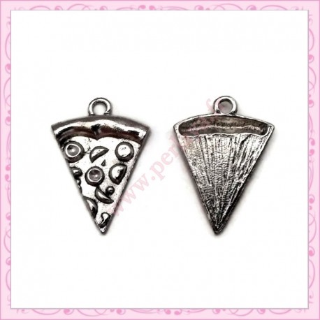 15 breloques pizza en métal argentées 26mm