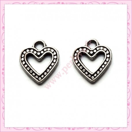 Lot de 30 breloques coeur en métal argentées 10mm