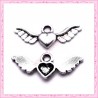 15 breloques coeur ailé en métal argentées 2.8cm