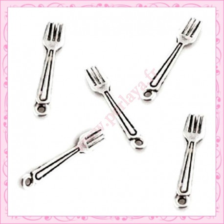 20 breloques fourchette en métal argentées 2,5cm