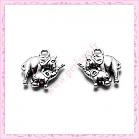 Lot de 15 breloques éléphant en métal argentées 1.3cm