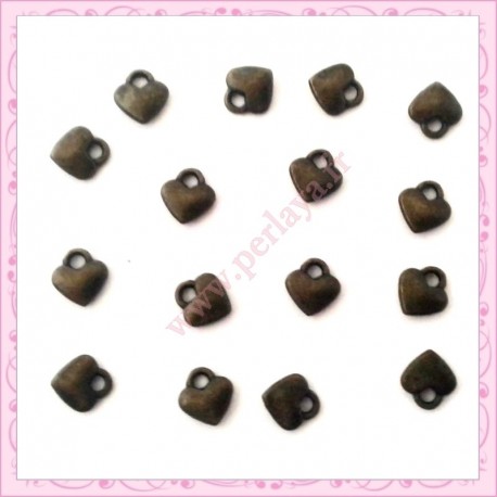 50 breloques coeurs bronze 7mm