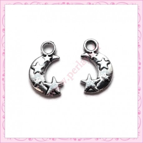 Lot de 15 breloques lune en métal argentées 1.7cm