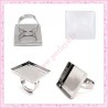 kit de 5 supports de bagues 25mm carrées argentés foncés + 5 cabochons 25mm